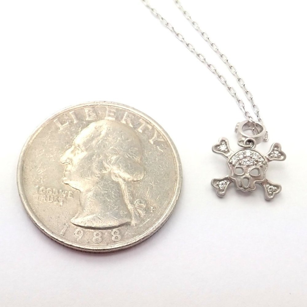 Authentic! Loree Rodkin 18k White Gold Diamond Skull Crossbones Pendant Necklace - Picture 5 of 10